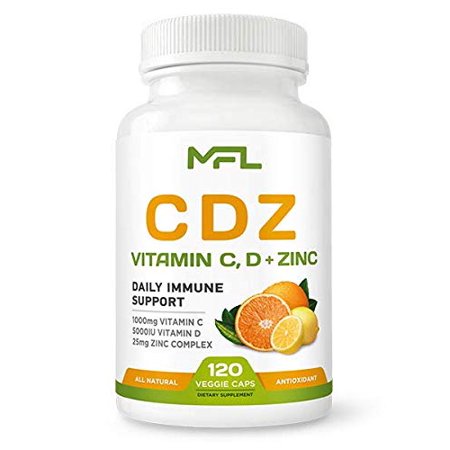 MFL C D Z | Vitamin C 1000mg | Vitamin D3 125mcg | Zinc 25mg | Non-GMO & Gluten Free | 120 Vegetarian Capsules | 120 Servings - 082045611496