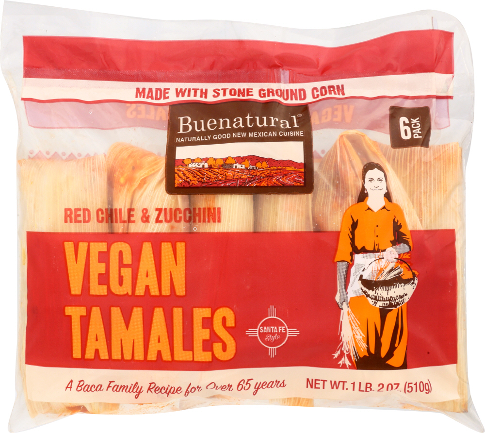 BUENATURAL: Vegan Tamales Red Chile, 18 oz - 0082256810046