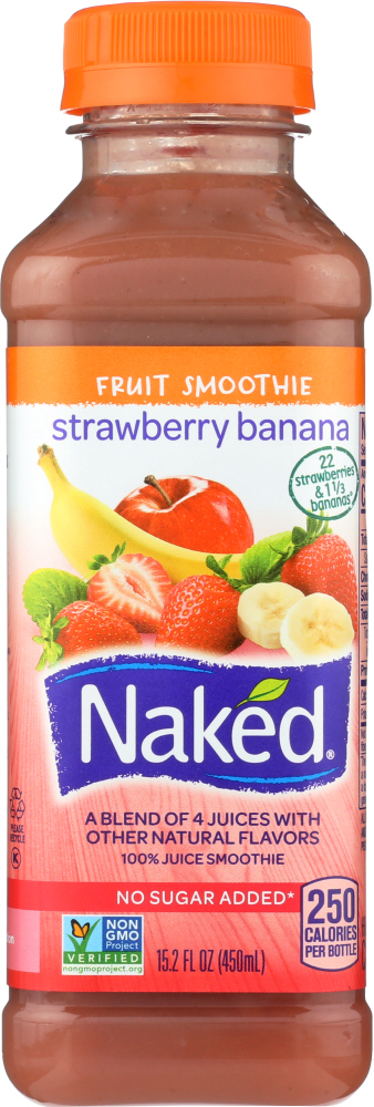 NAKED: Juice Strawberry Banana Pure Fruit 100% Juice Smoothie, 15.2 oz - 00082592194152