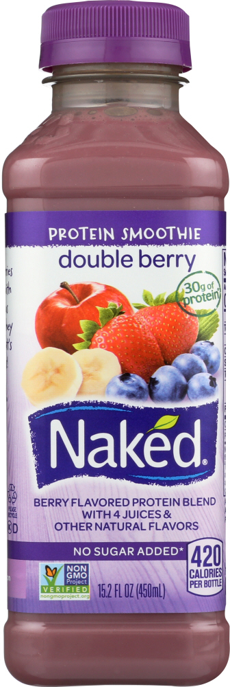 Naked Double Berry Protein Juice Smoothie 15.2 Fluid Ounce Plastic Bottle. - 00082592631954