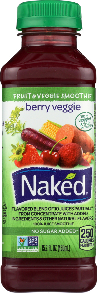 NAKED JUICE: Fruit and Veggie Smoothie Berry Veggie, 15.20 oz - 0082592632470