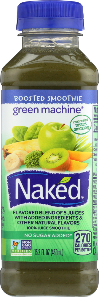 Naked Boosted Green Machine Juice Smoothie 15.2 Fluid Ounce Plastic Bottle. - naked