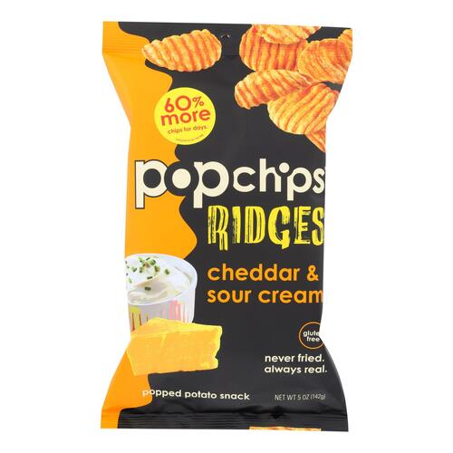 Popchips Potato Chip - Ridges - Cheddar - Sour Cream - Case Of 12 - 5 Oz - 082666503026