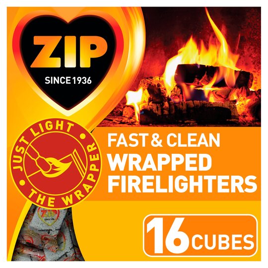 Zip 16 Fast & Clean Wrapped Firelighters - 0834554005668