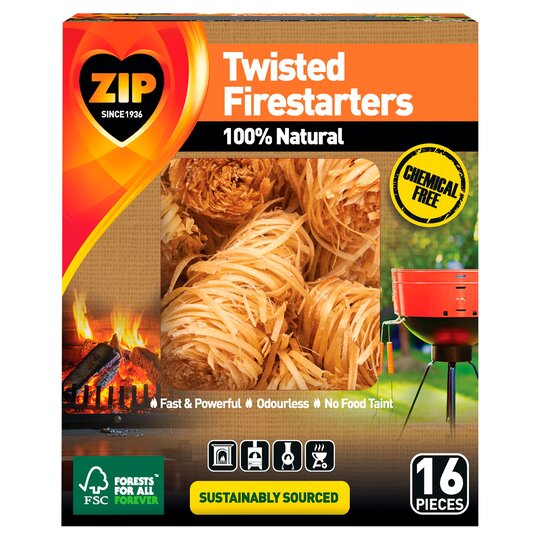 Zip 100% Natural Twisted Firestarters X16 - 0834554009284