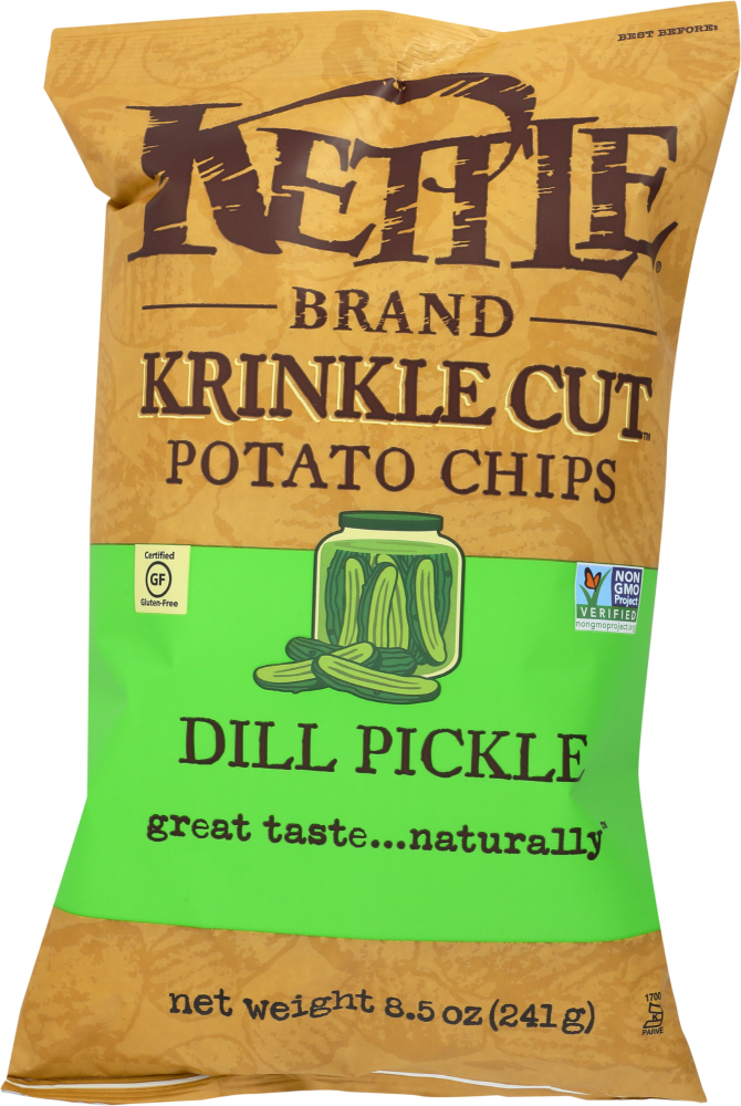 KETTLE BRAND: Krinkle Cut Potato Chips Dill Pickle, 8.5 oz - 0084114108548