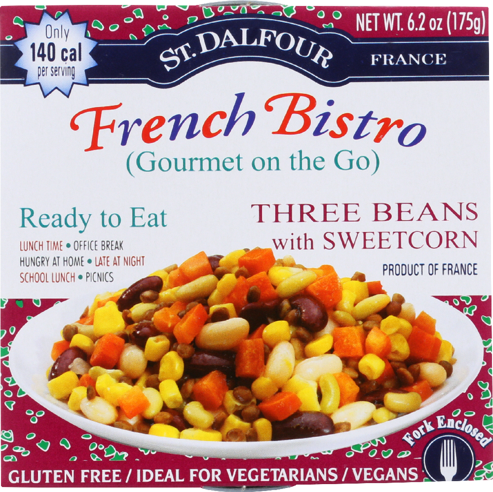 ST. DALFOUR: French Bistro Gourmet on the Go Ready to Eat Three Beans with Sweet Corn, 6.2 oz - 0084380966224
