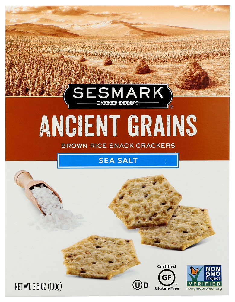 SESMARK: Ancient Grains Sea Salt Brown Rice Snack Crackers, 3.5 oz - 0085693404007