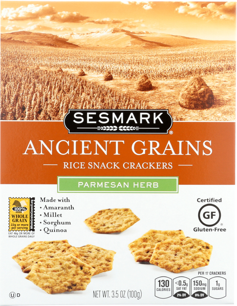 Sesmark, Ancient Grains Rice Snack Crackers, Parmesan Herb, Parmesan Herb - 085693404021