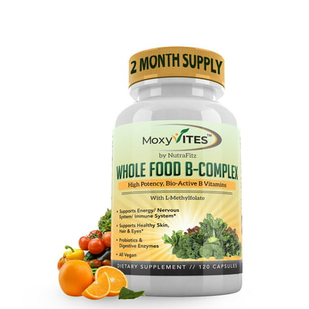 B Complex - All B Vitamins B12 Probiotic & Enzymes Whole Food 120ct - 086156247551