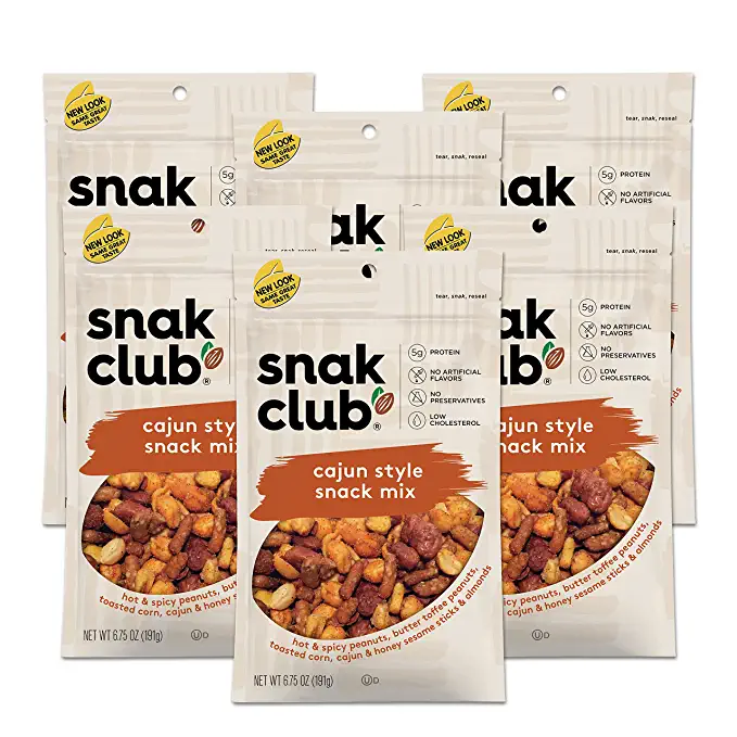  Snak Club All Natural Cajun Style Snack Mix, Individual Snacks For Lunch or School, Peanuts, Corn, Sesame Sticks & Almonds Mix, 6.75-Ounces (Pack of 6) - 087076294755