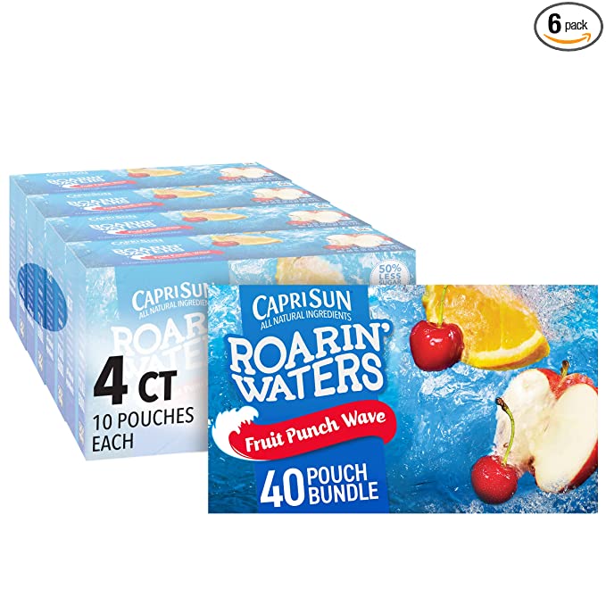 Capri Sun Roarin' Waters Fruit Punch Wave Naturally Flavored Water Beverage (40 ct Pack, 4 Boxes of 10 Pouches)  - 087684003961