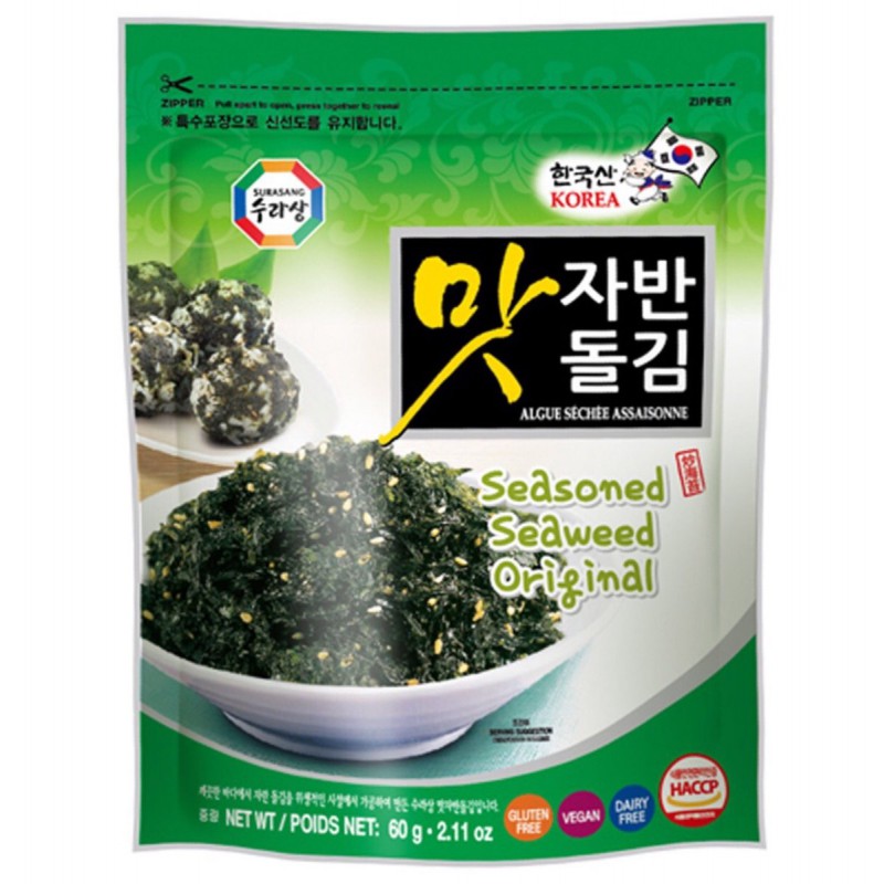 Surasang Seasoned Seaweed Original 60g Jabanmatdolgim 뿌려먹는타입 Korean Seaweed Snack - 0087703023185