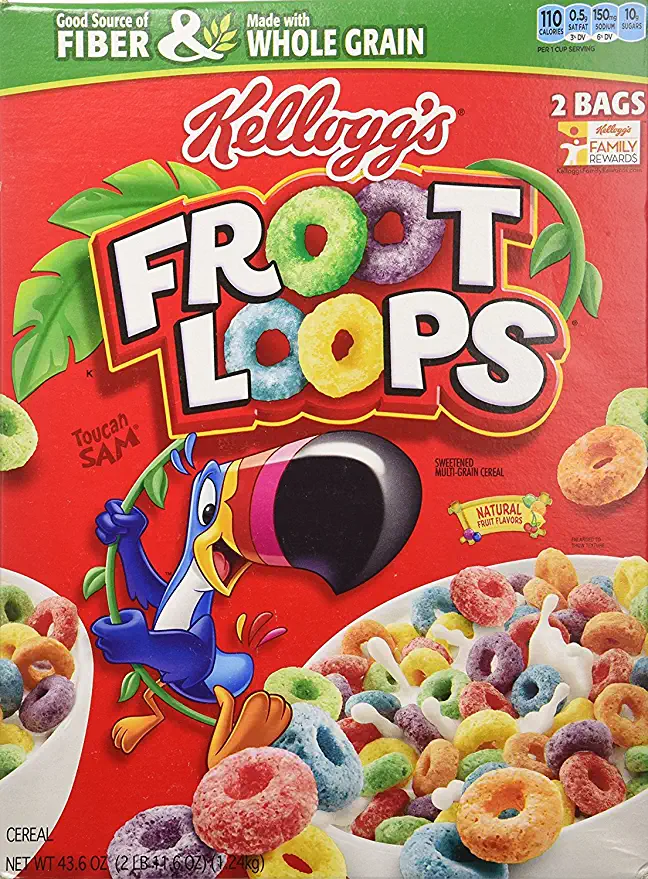  Kellogg's Fruit Loops Cereal, Froot Loops, 43.6 Ounce Twin Bag Box (Pack of 2) - 088234941412