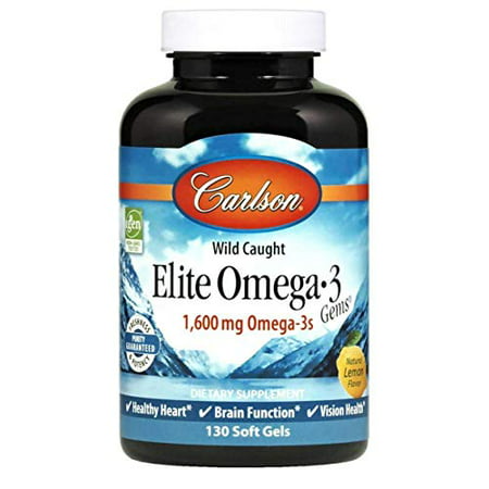 Carlson - Elite Omega-3 Gems 1600 mg Omega-3s Norwegian Wild Caught Sustainably Sourced Lemon 130 Softgels - 088395017155