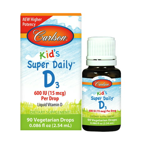 Carlson - Kid s Super Daily D3 Vitamin D Drops 600 IU (50 mcg) per Drop Vegetarian Unflavored 90 Drops - 088395126109