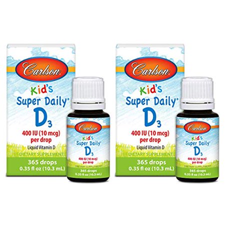 Carlson - Kid s Super Daily D3 Vitamin D Drops for Kids 400 IU (10 mcg) per Drop Heart & Immune Health Vegetarian Liquid Vitamin D Drops Unflavored 365 Drops (2 Pack) - 088395751004