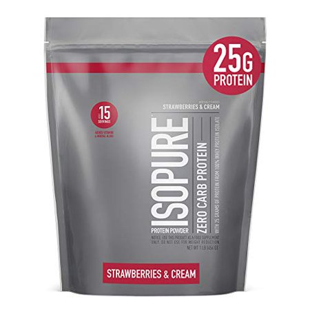 Isopure Zero Carb, Vitamin C and Zinc for Immune Support, 25g Protein, Keto Friendly Protein Powder, 100% Whey Protein Isolate, Flavor: Strawberries & Cream, 1 Pound (Packaging May Vary) - 089094023874