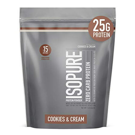 Isopure Zero Carb, Vitamin C and Zinc for Immune Support, 25g Protein, Keto Friendly Protein Powder, 100% Whey Protein Isolate, Flavor: Cookies & Cream, 1 Pound (Packaging May Vary) - 089094024932