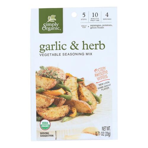 Simply Organic Vegetable Seasoning Mix - Organic - Garlic And Herb - .71 Oz - Case Of 12 - 089836157324