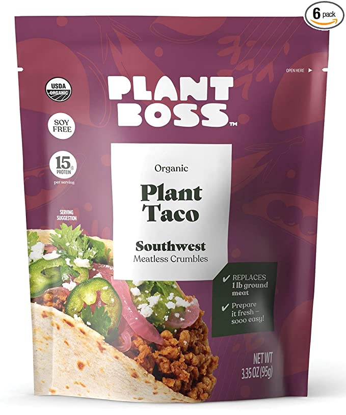  PLANT BOSS Southwest Plant Taco Crumbles | Organic Meatless Crumbles | 15g Protein Per Serving | Soy-Free | 3.35 oz bag | Pack of 6  - 089836160119