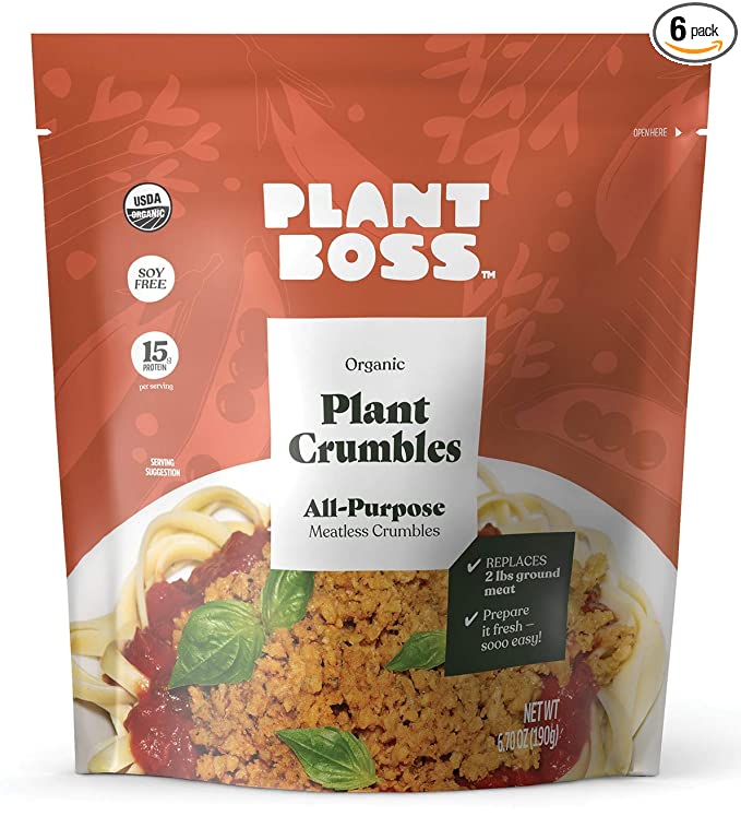  PLANT BOSS All-Purpose Plant Crumbles | Organic Meatless Crumbles | 15g Protein Per Serving | Soy-Free | 6.70 oz bag | Pack of 6  - 089836160133