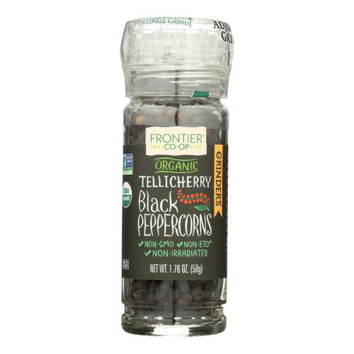 Frontier Herb Peppercorns - Organic - Whole - Black - Tellicherry Grade - Grinder Bottle - 1.76 Oz - Case Of 6 - 0089836182678