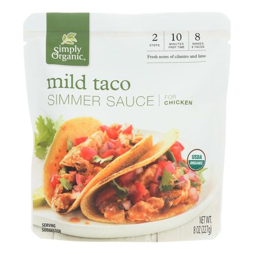 Simply Organic Simmer Sauce - Organic - Mild Taco - Case Of 6 - 8 Oz - mild