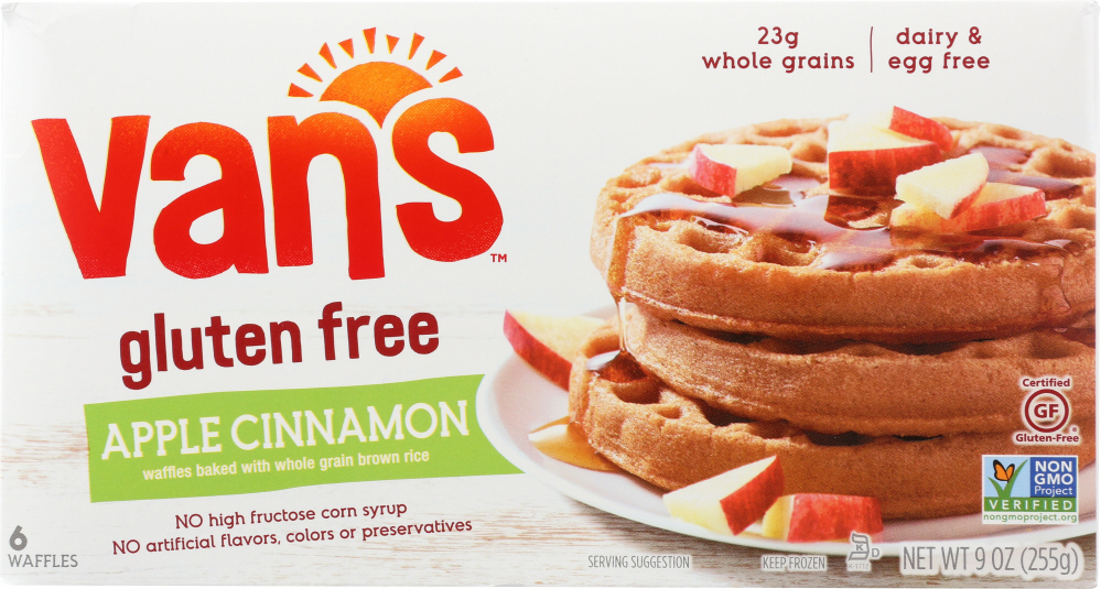 VAN’S: Natural Gluten Free Apple Cinnamon Waffles, 9 oz - 0089947302149