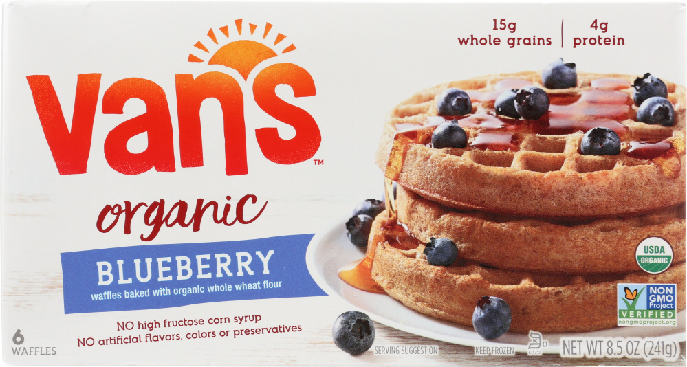 VAN’S: Whole Grain Organic Blueberry Waffles, 8.5 oz - 0089947302170