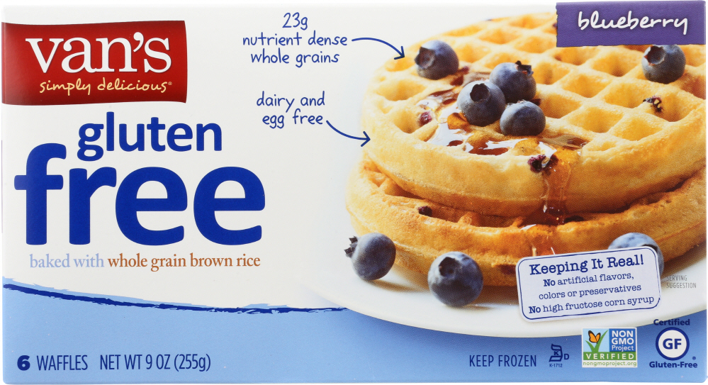 VAN’S: Gluten Free Waffles Blueberry, 9 oz - 0089947302200