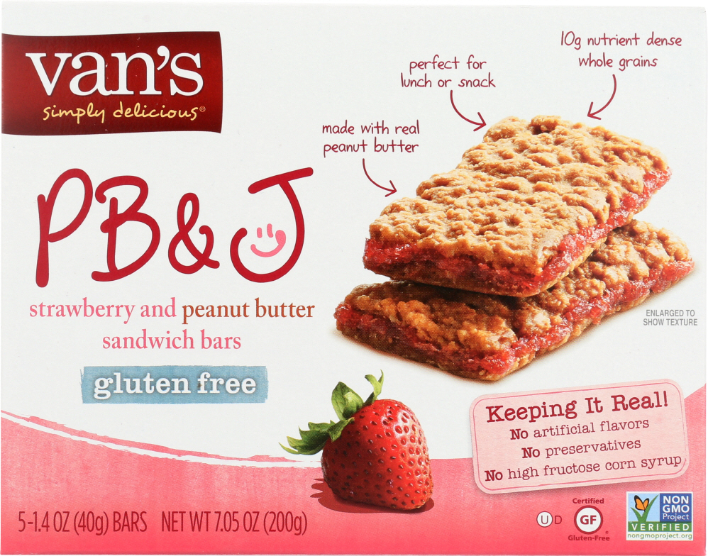 VANS: PB&J Strawberry and Peanut Butter 5 Sandwich Bars, 7.05 Oz - 0089947802403
