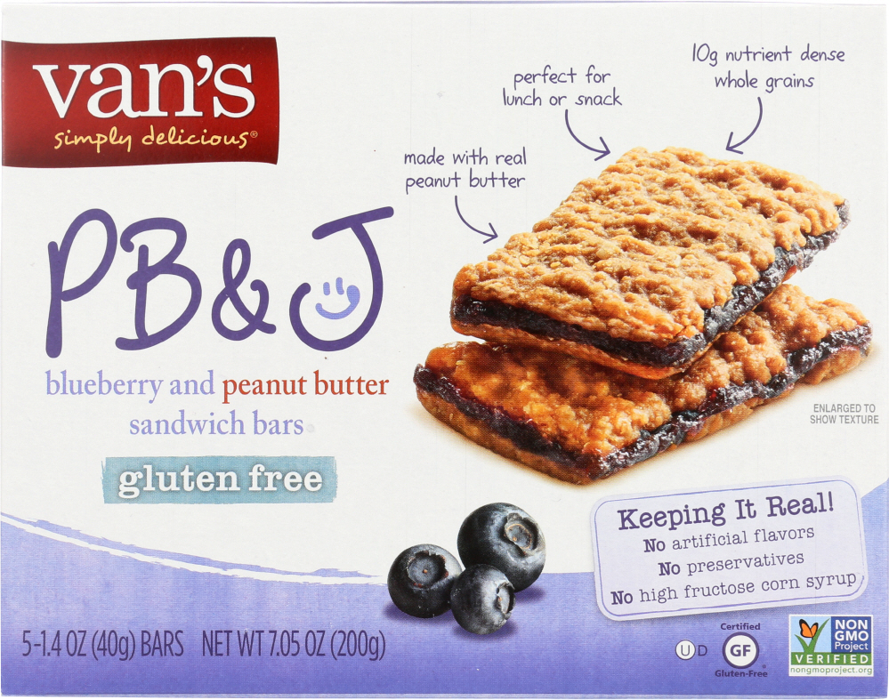 VANS: PB&J Blueberry and Peanut Butter 5 Sandwich Bars, 7.05 Oz - 0089947802502