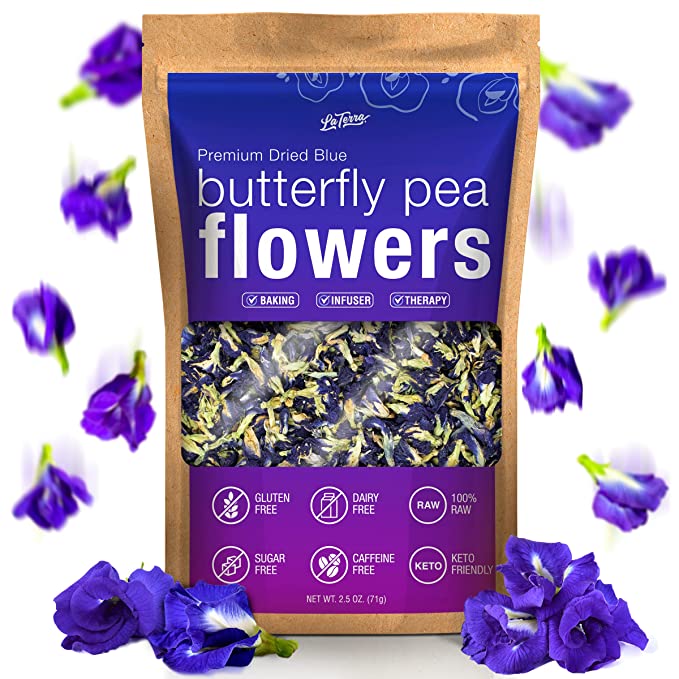  La Terra Premium Dried Blue Butterfly Pea Flower Tea (2.5 OZ - 100 Gram) Non-GMO, 100% Raw with No Fillers or Additives, Gluten, Dairy, Caffeine Free, Sugar Free, Vegan, Keto Friendly Hot and Cold Beverages  - 091952674784