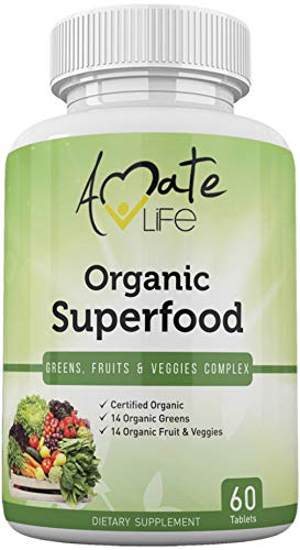 Organic Superfood Greens Fruits and Veggies Complex- Best Dietary Supplement with 14 Greens and 14 Fruits & Vegetables- Rich in Antioxidants- All-Natural Organic Ingredients- Non-GMO 60 Tablets - 092617967418