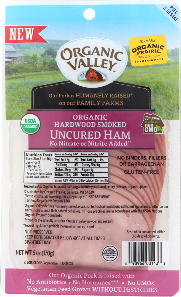 ORGANIC VALLEY: Organic Hardwood Smoked Uncured Ham, 6 oz - 0093966001433