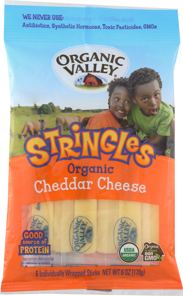 ORGANIC VALLEY: Stringles Organic Cheddar Cheese 6 Sticks, 6 oz - 0093966002157