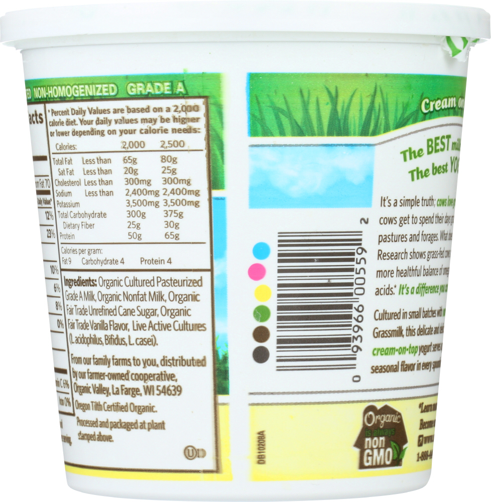 ORGANIC VALLEY: Vanilla Grassmilk Yogurt Whole Milk, 24 oz - 0093966005592