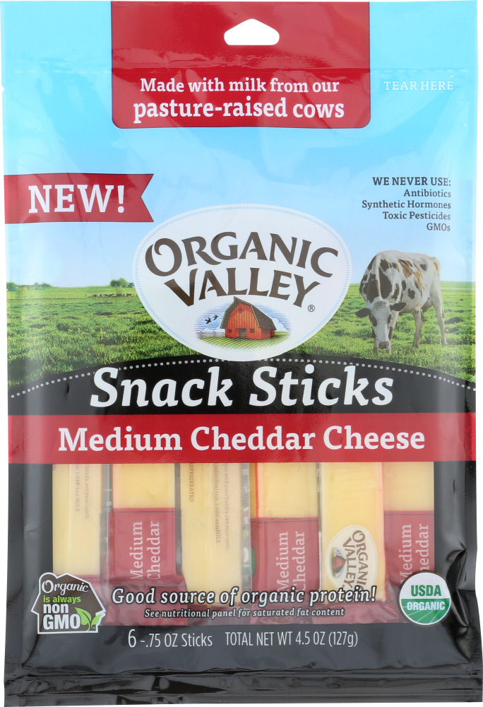 ORGANIC VALLEY: Medium Cheddar Cheese Snack Sticks, 4.5 oz - 0093966005639