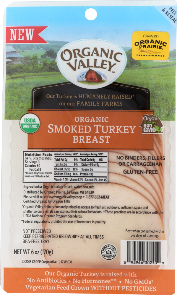 ORGANIC VALLEY: Organic Smoked Turkey Breast Slices, 6 oz - 0093966302509