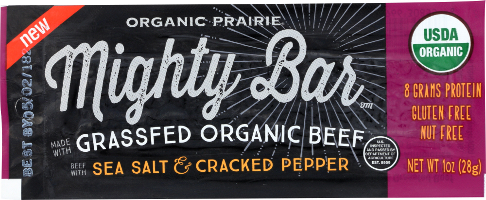 ORGANIC PRAIRIE: Sea Salt & Cracked Pepper Beef Bar, 1 oz - 0093966308556