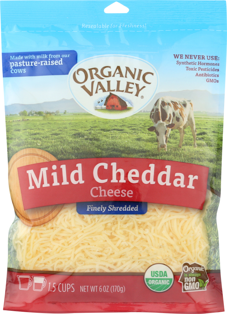 ORGANIC VALLEY: Organic Finely Shredded Mild Cheddar Cheese, 6 oz - 0093966412109