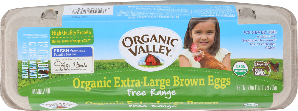 ORGANIC VALLEY: Free Range Extra Large Brown Eggs, 1 Dozen - 0093966811308