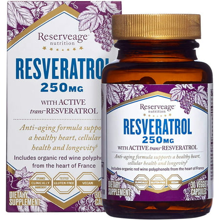 Reserveage Resveratrol 250 mg Antioxidant Supplement for Heart and Cellular Health Supports Healthy Aging Paleo Keto 30 Capsules - 094922005588