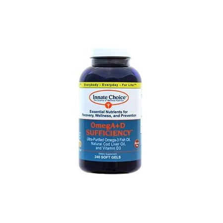 Omega 3 Fish Oil Capsules OmegA+D By Innate Choice Lemon 240 Capsules Pharmaceutical Grade Fish Oil 3rd Party Tested Organically Filtered and Triple Purified Natural Cod Liver Oil Vitamin D3 - 094922925275