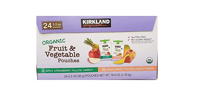 Kirkland Signature Organic Fruit & Vegetable Pouches (24/3.2 Oz Net Wt 76.8 Oz), - 096619206193