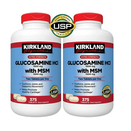 2 Pack | Kirkland Signature Extra Strength Glucosamine HCI 1500mg With MSM 1500 mg 375 Count - 096619257188