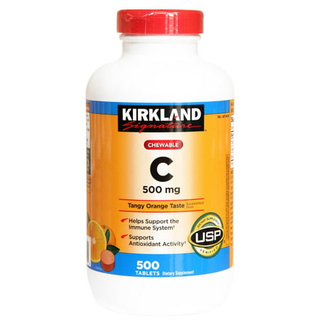 Kirkland Signature Chewable Vitamin C Tablets Tangy Orange Flavored 500mg 500 Count - 096619268009