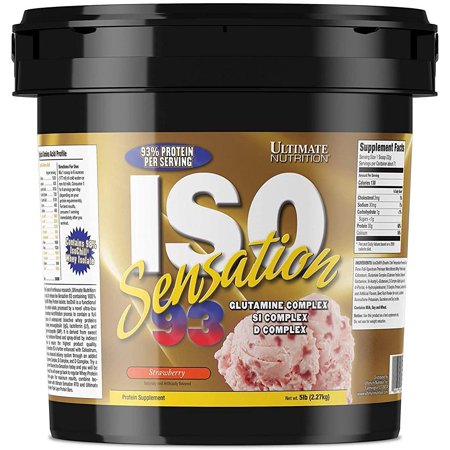 Ultimate Nutrition Iso Sensation 93 with Glutamine Whey Protein Isolate Powder 30 Grams of Protein Low Carb Protein Shakes Keto Friendly 5 Pounds Strawberry Flavoured - 099071962898