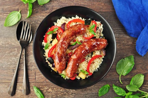 Honey-Balsamic Roasted Sausages Zucchini Red Pepper and Couscous - 10000000439650